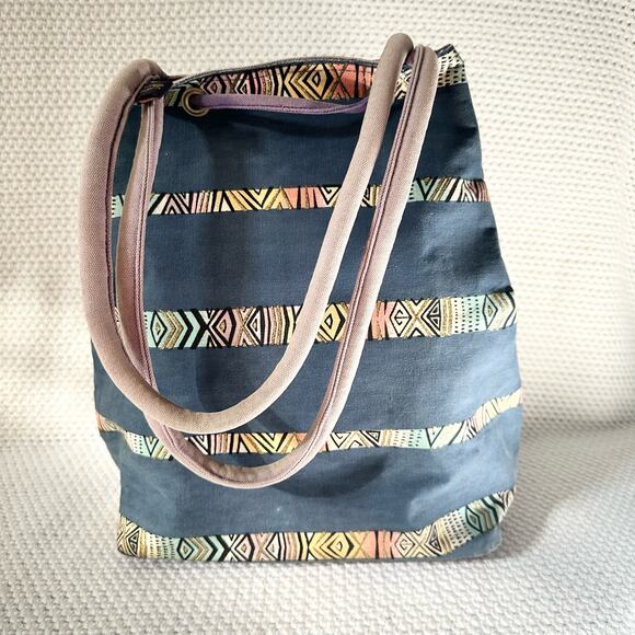 Laurel Burch Blue Denim Purple Drawstring Pull Handpainted Butterfly Backpack - Picture 6 of 13